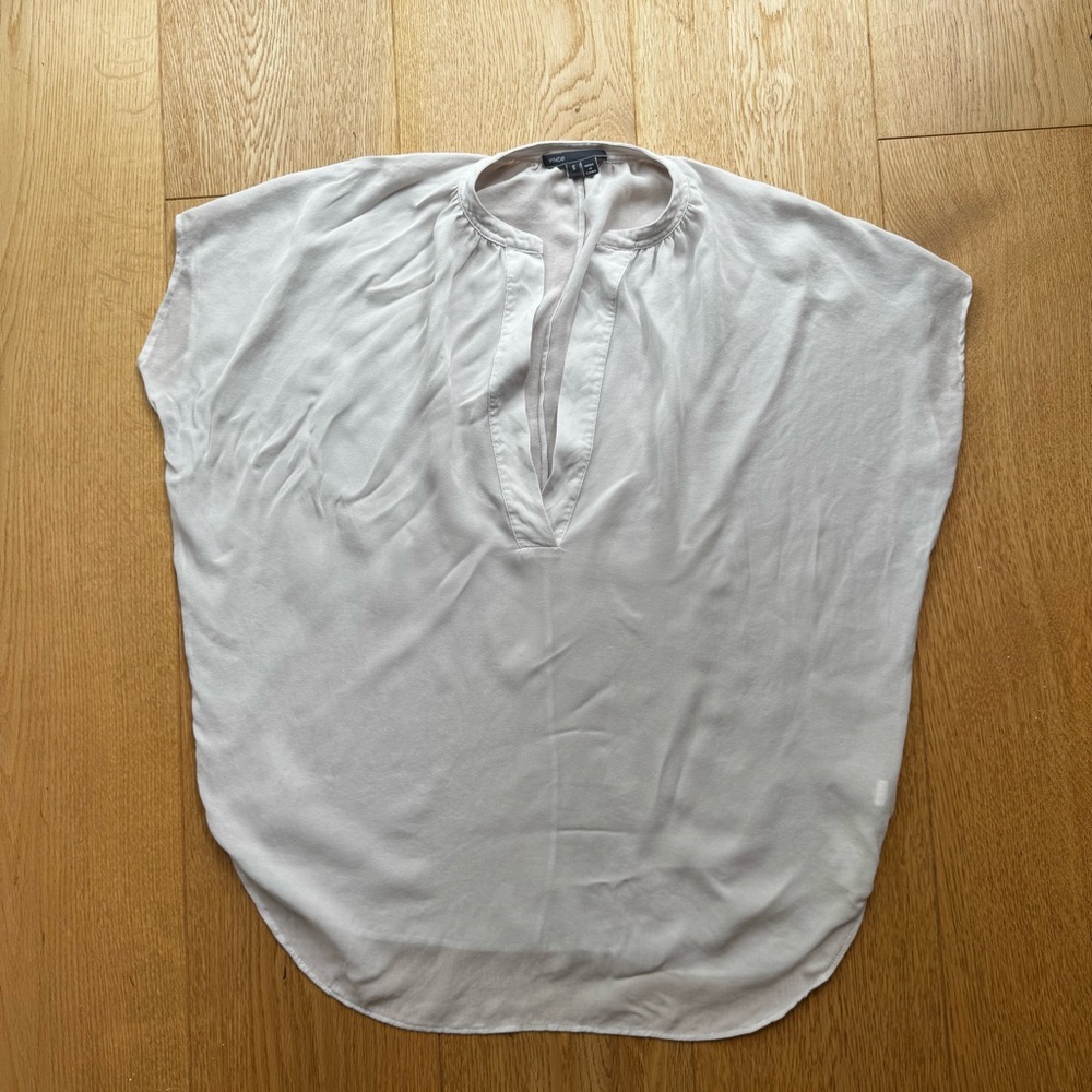 VINCE 100% silk V-neck Popover Blouse cream - S - Picture 5 of 15